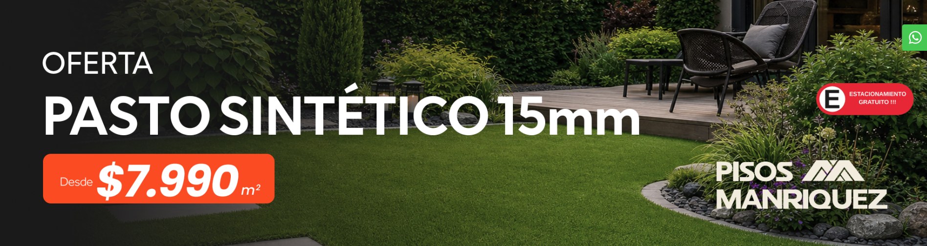 Oferta pasto sintetico 15mm desde $7.990 m2